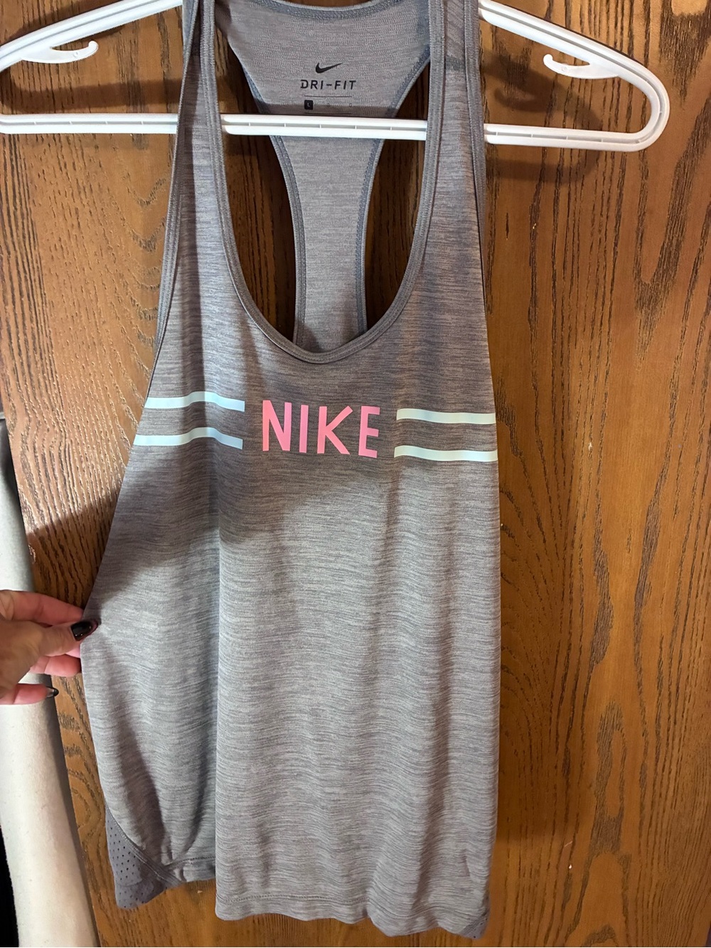 Nike Women's Gray Dri-FIT Racerback Tank with Pink Logo